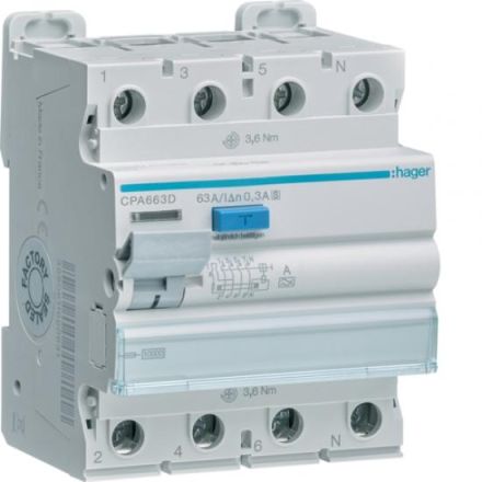 Hager CPA663D 4P 10kA 63A 300mA Type S residual current circuit breaker