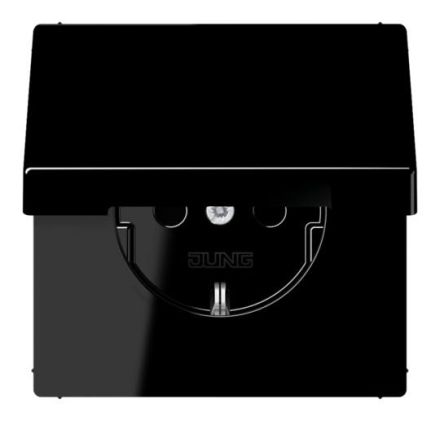 Jung LS1520KIKLSW SCHUKO socket, 16 A 250 V ~, integrated increased contact protection, SAFETY+, hinged lid, Duroplast, LS series, black