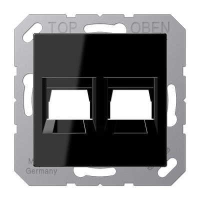 Jung A1569-2WESW cover (latched) for modular jack sockets 2-way, UMA-CAT6A, RADIALL, Panduit, Assmann, thermoplastic, series A, black