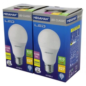 Megaman 2-pack Classic A60 9.5W 810lm E27 828 LED bulbs