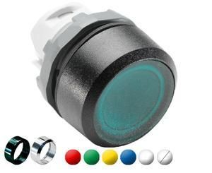 ABB Stotz-Kontakt MP1-7119, illuminated pushbutton actuator coated white, flat momentary, front ring black, 1SFA611100R7119