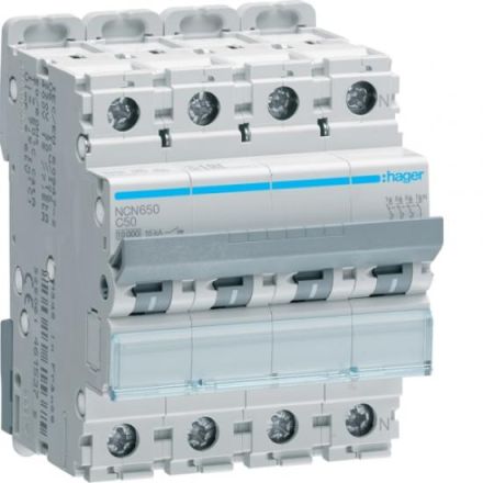 Hager NCN650 circuit breaker 3-pole +N C50A 10kA 4M