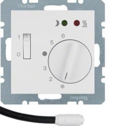 Berker 20341909 Floor temperature controller with closer, central piece, rocker switch, polar white ma