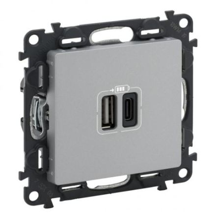 Legrand 753306 USB power supply Valena Life 2xUSB-A+C 2MOD 3A AL, (aluminium)