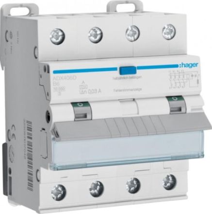 Hager ADX406D FI/LS switch 4-pole 10kA B6A 0.03A A