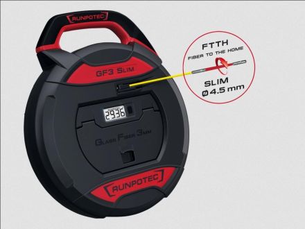 Runpotec 10208 GF3 SLIM cable pulling device including digital meter counter, glass fibre rod Ø 3 mm, pipe diameter 5 - 40 mm