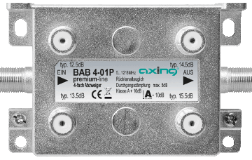 Axing BAB4-01P 4-way splitter, 5-1218 Mhz