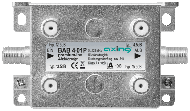 Axing BAB4-01P 4-way splitter, 5-1218 Mhz