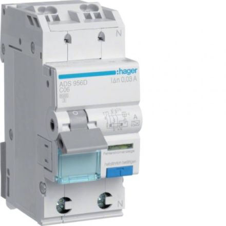 Hager ADS956D RCD/MCB 1P+N 6kA C6A 0.03A A QC&QB
