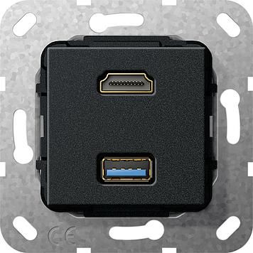 Gira 567910 HDMI, USB 3.0 A cable breakout insert black matt