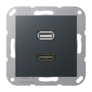 Jung MAA1163ANM multimedia connection system HDMI / USB 2.0, Series A, matt anthracite