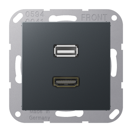 Jung MAA1163ANM multimedia connection system HDMI / USB 2.0, Series A, matt anthracite