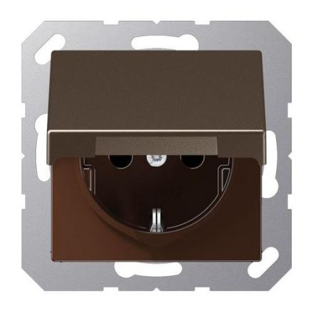 Jung A1520KLPLMO central plate for SCHUKO® sockets, hinged cover, series A, mocha
