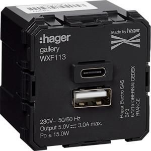 TEHALIT WXF113 Type A+C 230V 50/60Hz 2-f 45x45mm USB charger