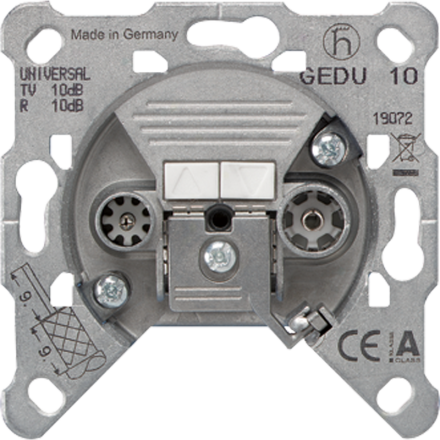 Jung GEDU10 2-hole universal super broadband socket, 10.0 dB, through socket