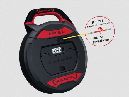 Runpotec 10209 GF3 SLIM cable pulling device including digital meter counter, glass fibre rod Ø 3 mm, pipe diameter 5 - 40 mm
