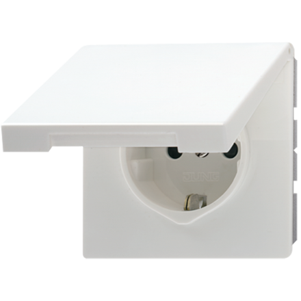 Jung LS1520KIKLWW SCHUKO socket, 16 A 250 V ~, integrated increased contact protection, SAFETY+, hinged lid, Duroplast, LS series, alpine white