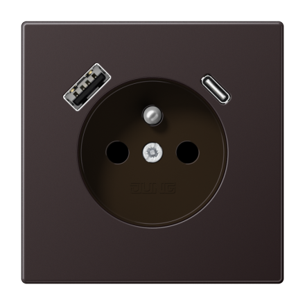 Jung AL1520F-15CAD socket, French/Belgian system 16 A 250 V ~, with USB charger 1 x type A + 1 x type C, integrated increased contact protection, SAFETY+, series