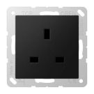 Jung A3521SWM socket, 13 A 250 V ~, screw terminals BS 1363-1, 4 mm2, without claws, integrated increased contact protection, SAFETY+, Series A, graphite black matt