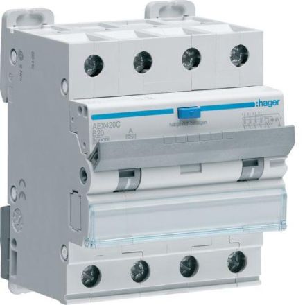 Hager AEX420C 4-pole 10kA B-20A 100mA A type circuit breaker