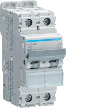 Hager NCN540 circuit breaker 1-pole +N C40A 10kA 2M