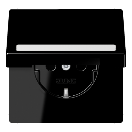 Jung LS1520BFNAKLSW SCHUKO socket, 16 A 250 V ~, with label field, integrated increased contact protection, SAFETY+, hinged lid, thermoplastic, LS series, black