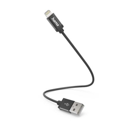 Hama 201578 USB-A - Lightning, 0.2 m, nylon, black USB charging cable