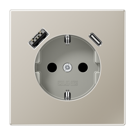 Jung ES1520-15CA SCHUKO socket 16 A 250 V ~, with USB charger 1 x type A + 1 x type C, integrated increased contact protection, SAFETY+, LS series, stainless steel