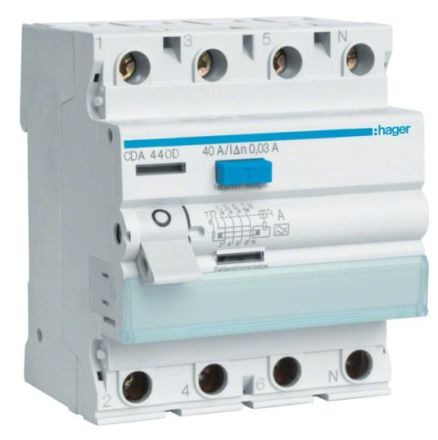Hager CDA440D residual current circuit breaker, residual current circuit breaker 4-pole 40/0, 03A