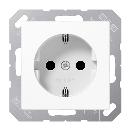 Jung A1520BFKIWW SCHUKO socket, 16 A 250 V ~, integrated increased contact protection, SAFETY+, thermoplastic, AS/A series, alpine white