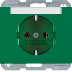 Berker 47397013 SCHUKO socket with label field green, glossy Berker K.1/K.5