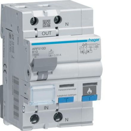 Hager ARF510D AFDD FI-LS 1P+N 10kA B-10A 30mA arc fault protective device