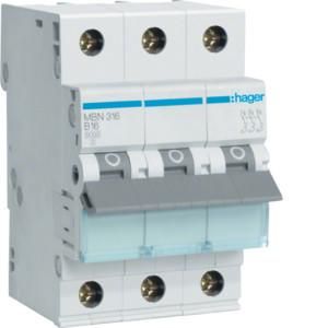 Hager MBN316 circuit breaker 3-pole B16A 6kA