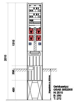 GSAB 35S20FP4162S 2010x350x280mm with 4xCEE16+2Schuko fairground distributor