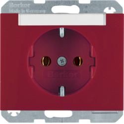 Berker 47397015 SCHUKO socket with label field red, glossy Berker K.1/K.5