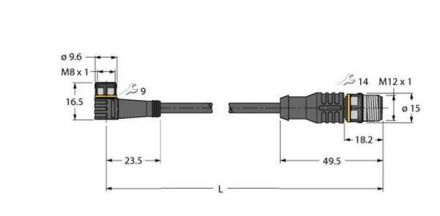 Turck 6626525 PKW3M-1-RSC4T/TEL Actuator and sensor cable