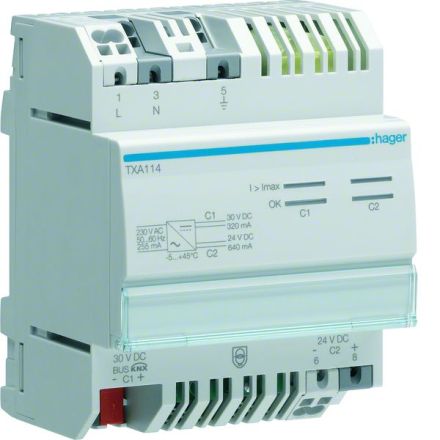 HAGER TXA114 KNX bus power supply | 320 mA & 640 mA (unchoked)