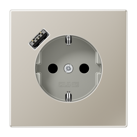 Jung ES1520-18A SCHUKO socket 16 A 250 V ~, with USB charger 1 x type A, integrated increased contact protection, SAFETY+, LS series, stainless steel