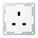 Jung A3521WWM socket, 13 A 250 V ~, screw terminals BS 1363-1, 4 mm2, without claws, integrated increased contact protection, SAFETY+, Series A, snow white matt