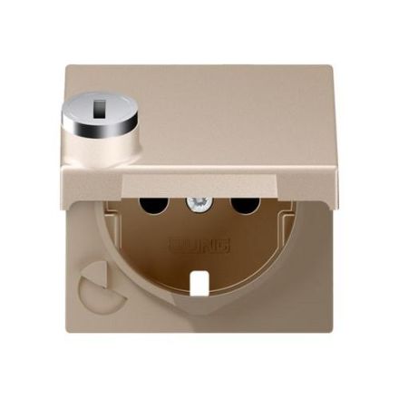 Jung A1520KLSLPLCH central plate for SCHUKO® socket inserts, hinged lid, thermoplastic painted, series A, champagne