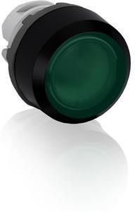ABB Stotz-Kontakt MP2-11G, illuminated pushbutton actuator green, flat latching, front ring plastic black, 1SFA611101R1102