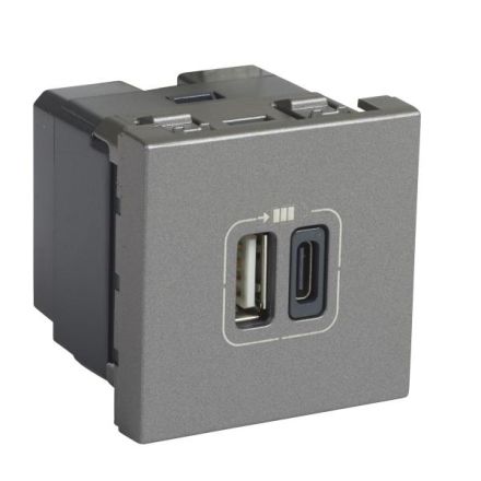 Legrand 79392 USB charging module MOSAIC 2xUSB-A+C 2Mod 2400MA aluminum, (aluminum)
