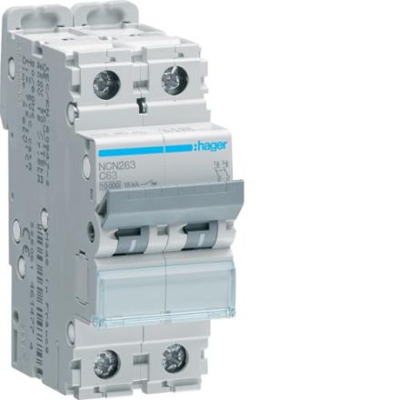 Hager NCN263 miniature circuit breaker 2-pole C63A 10kA 2M