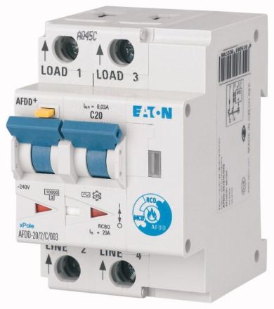 Eaton AFDD-20/2/B/003-A B20A 2-pole 0.03A Type A fire protection switch, 187219