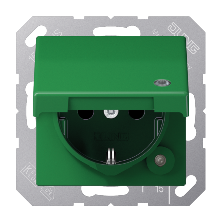 Jung AS1520BFKLKOGN SCHUKO socket, 16 A 250 V ~, without claws, with function display, integrated increased contact protection, SAFETY+, hinged lid, thermoplastic, Series A