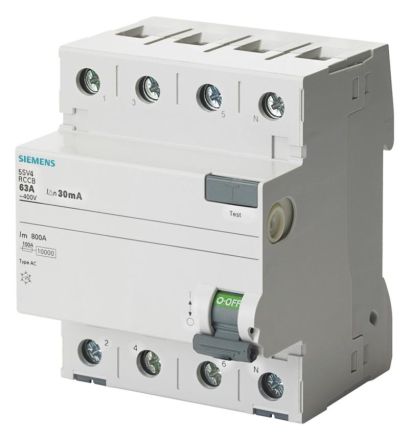 Siemens 5SV4342-0MB 4-pole type AC 25A 30mA 400V residual current circuit breaker