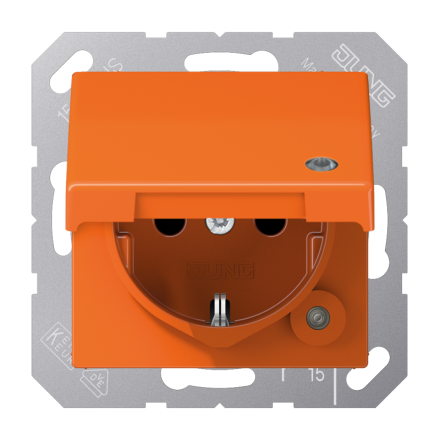 Jung A1520BFKLKOO SCHUKO socket, 16 A 250 V ~, with function display, integrated increased contact protection, SAFETY+, hinged cover, thermoplastic, Series A, orange (for
