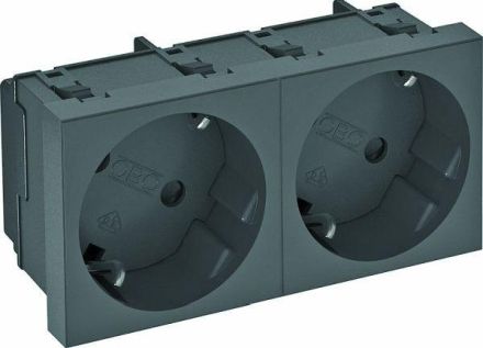 OBO Bettermann 6120111 33° 2-f. 250V 10/16A black-grey RAL7021 socket SCHUKO