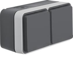 Berker 6768823525 double socket with protective contact pin and hinged cover AP Berker W.1 light grey m