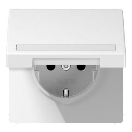 Jung LS1520BFNAKLWWM SCHUKO socket, 16 A 250 V ~, with label field, integrated increased contact protection, SAFETY+, hinged lid, thermoplastic painted, LS series, snow white
